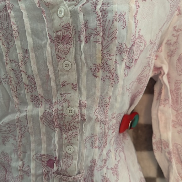 Malvin Linen Floral Long Sleeve V Neck Button up Blouse/ Top Size Large - Picture 5 of 15